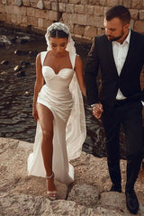 White Sweetheart Mermaid Wedding Dress With Split