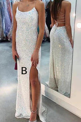 2024 Mermaid White Iridescent Prom Dress Sequin Sparkly Evening Gown Backless