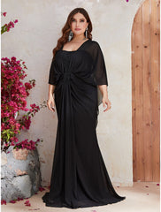 Mermaid / Trumpet Wedding Guest Dresses Plus Size Dress Formal Evening Party Dress Sweep / Brush Train Long Sleeve V Neck Polyester with Sequin Shawl