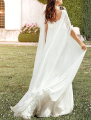 Aimishang Hall Casual Wedding Dresses A-Line Square Neck Sleeveless Sweep / Brush Train Chiffon Bridal Gowns With Pleats Appliques