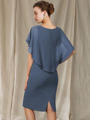 Sheath / Column Mother of the Bride Dress Simple Elegant V Neck Knee Length Chiffon Short Sleeve