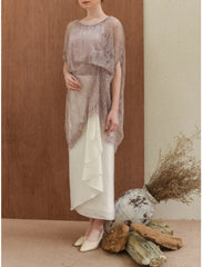Aimishang Sheath / Column Mother of the Bride Dress Elegant Sweet Scoop Neck Ankle Length Satin Half Sleeve with Beading Ruffles