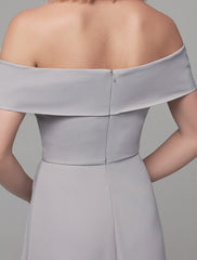 Sheath / Column Special Occasion Dresses Elegant & Luxurious Dress Wedding Guest Floor Length Short Sleeve Off Shoulder Spandex with Rhinestone Split Front