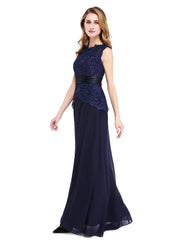 Aimishang  Sheath / Column Mother of the Bride Dress Open Back Jewel Neck Floor Length Chiffon Lace Sleeveless No with Sash / Ribbon Buttons