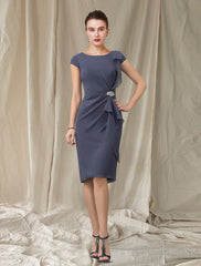 Aimishang Sheath / Column Mother of the Bride Dress Wedding Guest Elegant Jewel Neck Knee Length Chiffon Cap Sleeve with Ruffles Crystal Brooch Fall