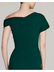 Aimishang A-Line Sheath / Column Mother of the Bride Dress Formal Wedding Guest Elegant One Shoulder Tea Length Sequined Stretch Fabric Short Sleeve with Solid Color