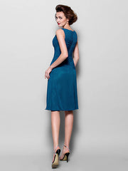 A-Line Mother of the Bride Dress Wrap Included V Neck Knee Length Chiffon 3/4 Length Sleeve with Criss Cross Side Draping