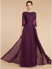 Aimishang  Sheath / Column Mother of the Bride Dress Wedding Guest Elegant Scoop Neck Floor Length Chiffon Lace Half Sleeve with Pleats Sequin