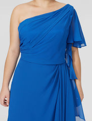Aimishang Sheath / Column Mother of the Bride Dress Formal Classic & Timeless Elegant & Luxurious Plus Size One Shoulder Floor Length Chiffon Short Sleeve No with Pleats