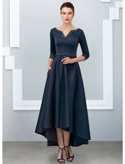 Aimishang  A-Line Mother of the Bride Dress Elegant High Low V Neck Asymmetrical Ankle Length Satin Half Sleeve with Pleats