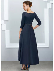 Aimishang  A-Line Mother of the Bride Dress Elegant High Low V Neck Asymmetrical Ankle Length Satin Half Sleeve with Pleats