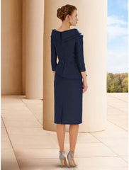 Aimishang  A-Line Mother of the Bride Dress Wedding Guest Elegant Petite V Neck Knee Length Satin 3/4 Length Sleeve with Split Front Ruching