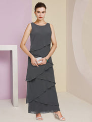 Aimishang  Sheath / Column Mother of the Bride Dress Formal Wedding Guest Elegant Scoop Neck Ankle Length Chiffon Sleeveless Wrap Included with Cascading Ruffles
