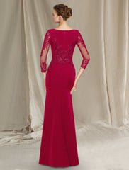 Aimishang Sheath / Column Mother of the Bride Dress Elegant Jewel Neck Floor Length Chiffon Lace Short Sleeve with Sequin Ruffles Appliques