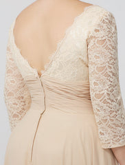 Aimishang  Sheath / Column Mother of the Bride Dress Formal Classic & Timeless Elegant & Luxurious Plus Size Square Neck Floor Length Chiffon Metallic Lace 3/4 Length Sleeve No with Sash / Ribbon Flower