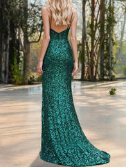 Aimishang Mermaid / Trumpet Prom Dresses Dresses Gowns Evening Dresses Formal Wedding Guest Floor Length Sleeveless Spaghetti Strap Sequined with Slit Appliques