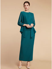Aimishang  Sheath / Column Mother of the Bride Dress Wedding Guest Elegant Simple Jewel Neck Ankle Length Chiffon Long Sleeve with Split Front Ruching Solid Color