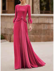 Wholesale Mermaid / Trumpet Mother of the Bride Dress Wedding Guest Elegant Jewel Neck Floor Length Chiffon Crepe 3/4 Length Sleeve with Crystal Brooch