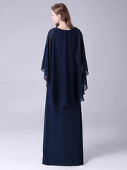 A-Line Mother of the Bride Dress Elegant Sweet Jewel Neck Floor Length Chiffon Sleeveless with Crystals