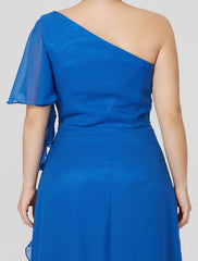 Aimishang Sheath / Column Mother of the Bride Dress Formal Classic & Timeless Elegant & Luxurious Plus Size One Shoulder Floor Length Chiffon Short Sleeve No with Pleats