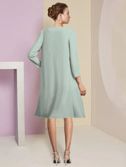 Aimishang  Two Piece A-Line Mother of the Bride Dress Formal Wedding Guest Elegant Scoop Neck Knee Length Chiffon 3/4 Length Sleeve with Tier
