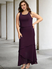 Aimishang  Two Piece A-Line Mother of the Bride Dresses Plus Size Hide Belly Curve Elegant Dress Formal Ankle Length Sleeveless Square Neck Chiffon with Beading Ruffles