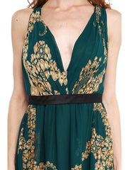 Aimishang A-Line Mother of the Bride Dress Floral Open Back V Neck Floor Length Chiffon Sleeveless No with Sash / Ribbon