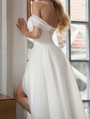 Aimishang Reception Simple Wedding Dresses Wedding Dresses A-Line Sweetheart Strapless Tea Length Satin Bridal Gowns With Sash / Ribbon Solid Color