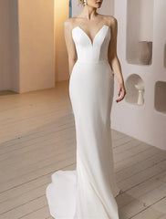 Aimishang Beach Glitter & Sparkle Wedding Dresses Mermaid / Trumpet Off Shoulder Cap Sleeve Court Train Satin Bridal Gowns With Solid Color