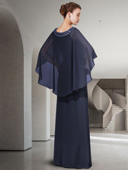 Aimishang Two Piece Sheath / Column Mother of the Bride Dress Elegant Jewel Neck Floor Length Chiffon Long Sleeve with Ruffles