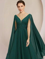 Aimishang  A-Line Mother of the Bride Dress Formal Wedding Guest Elegant V Neck Floor Length Chiffon Lace Sleeveless with Pleats Sequin Appliques
