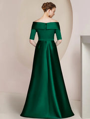 Aimishang  Sheath / Column Mother of the Bride Dress Formal Wedding Guest Party Elegant Formal Party Satin Half Sleeve Off Shoulder Floor Length with Overskirts Ruching