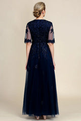 A-line Sparkly Beaded Mother of the Bride Dress with Lace