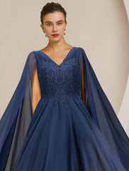 Aimishang  A-Line Mother of the Bride Dress Formal Wedding Guest Elegant V Neck Floor Length Chiffon Lace Sleeveless with Pleats Appliques