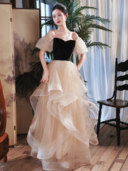 Cute Velevt Tulle Long Prom Dress, Lovely Off Shoulder Evening Dress