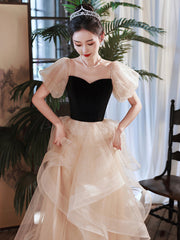 Cute Velevt Tulle Long Prom Dress, Lovely Off Shoulder Evening Dress