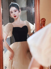 Cute Velevt Tulle Long Prom Dress, Lovely Off Shoulder Evening Dress