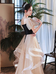 Cute Velevt Tulle Long Prom Dress, Lovely Off Shoulder Evening Dress