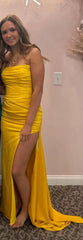 Mermaid Ruched Red Senior Prom Dress With Slit Strapless