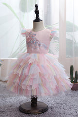 Yellow Tulle Ruffles Flower Girl Dress for Weddings with Appliques