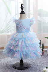 Yellow Tulle Ruffles Flower Girl Dress for Weddings with Appliques