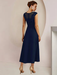 Aimishang  Two Piece A-Line Mother of the Bride Dress Formal Wedding Guest Elegant Scoop Neck Tea Length Chiffon Lace 3/4 Length Sleeve Jacket Dresses with Sash / Ribbon Appliques