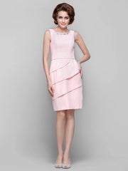 Sheath / Column Mother of the Bride Dress Jewel Neck Knee Length Chiffon Sleeveless with Crystals Beading