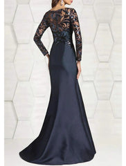 Wholesale Mermaid / Trumpet Mother of the Bride Dress Wedding Guest Elegant Sparkle & Shine Jewel Neck Floor Length Satin Sequined Long Sleeve with Sequin