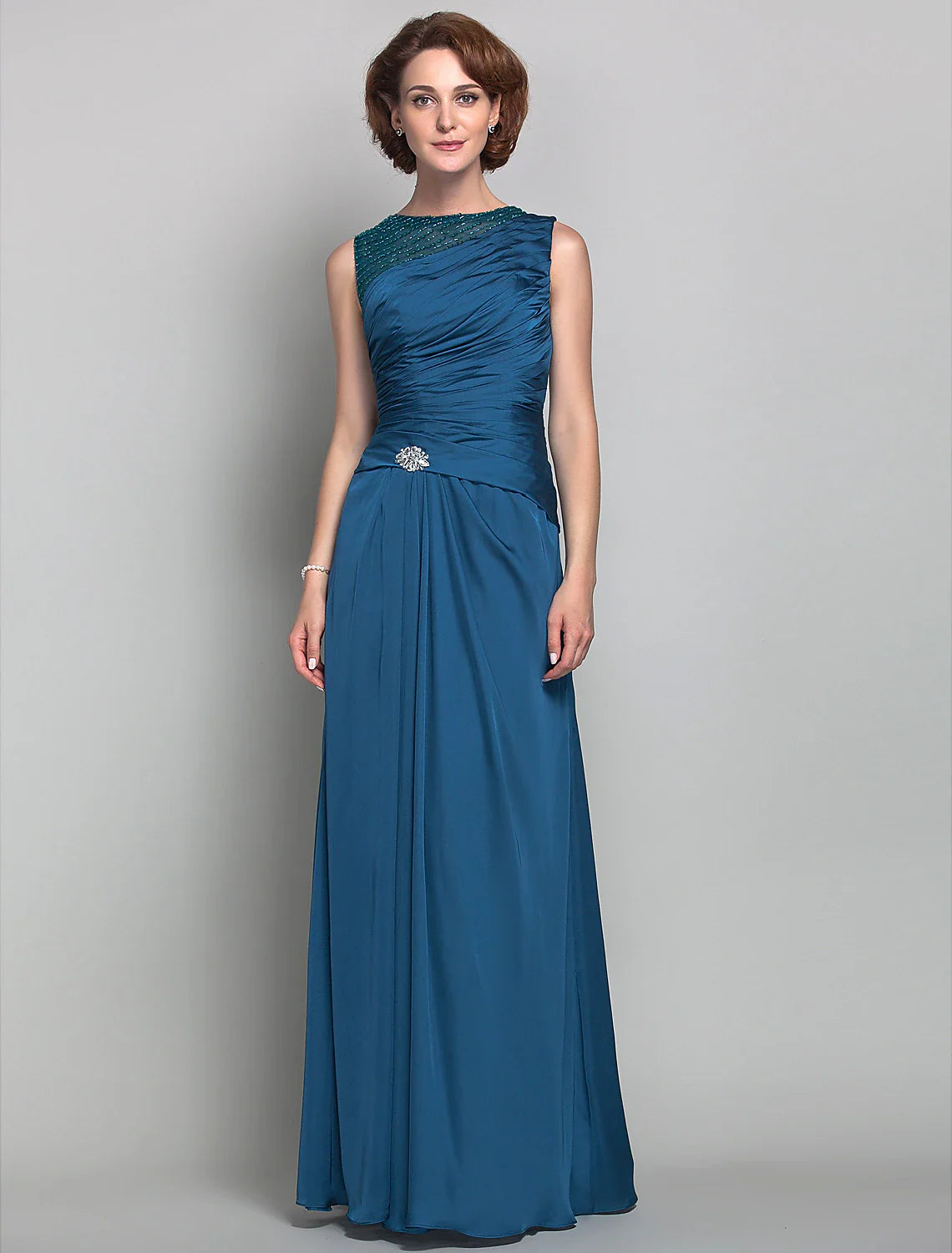 Aimishang Sheath / Column Mother of the Bride Dress Vintage Inspired Jewel Neck Floor Length Satin Chiffon Sleeveless with Beading