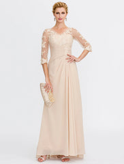 Aimishang A-Line Mother of the Bride Dress Fall Wedding Guest Dresses Plus Size Elegant See Through V Neck Floor Length Chiffon Half Sleeve with Appliques Side Draping