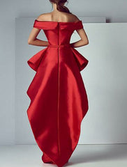 Sheath / Column Beautiful Back Prom Formal Evening Valentine's Day Dress Off Shoulder Short Sleeve Floor Length Satin with Ruffles Tier 2025