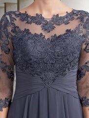 Aimishang Sheath / Column Mother of the Bride Dress Elegant Jewel Neck Floor Length Chiffon Lace 3/4 Length Sleeve with Ruched Appliques