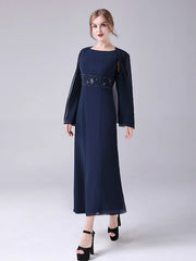 A-Line Mother of the Bride Dress Elegant Sweet Jewel Neck Ankle Length Chiffon Sleeveless