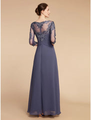 Aimishang  Sheath / Column Mother of the Bride Dress Wedding Guest Elegant Vintage Scoop Neck Ankle Length Chiffon Lace Half Sleeve with Ruffles Ruching